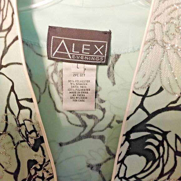 Alex Evenings 2-Piece Dress Mint Green Glimmer Sparkle with Jacket Size Large - Picture 2 of 9